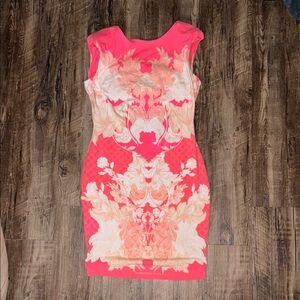 H&M Pink and Orange Bodycon Mini Dress Sleeveless Crew Neck